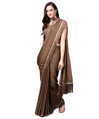 Brown Art Silk Fringed Lace Bordered Saree With Blouse 1