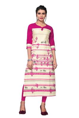 Pink Printed Flex Cotton Straight Kurti 1