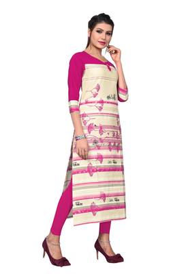 Pink Printed Flex Cotton Straight Kurti 3