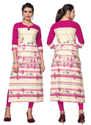 Pink Printed Flex Cotton Straight Kurti 5