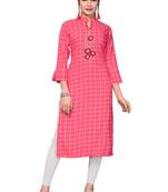 Pink Printed / Embroidererd  Rayon Straight Kurti