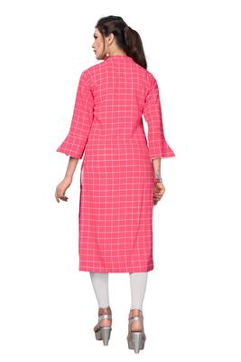 Pink Printed / Embroidererd  Rayon Straight Kurti 2