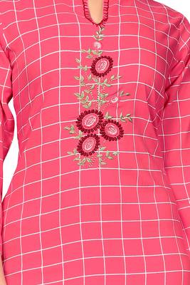 Pink Printed / Embroidererd  Rayon Straight Kurti 4