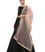 Black Tafeta Silk Embroidered Semi Stitched Lehenga With Unstitched Blouse & Dupatta