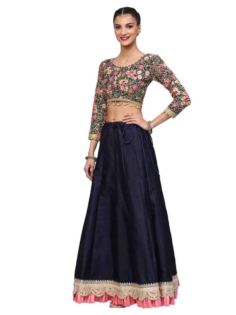 Navyblue Organza Fabric Sequins embroidery Semi-Stitched Lehenga & Unstitched Blouse With Dupatta