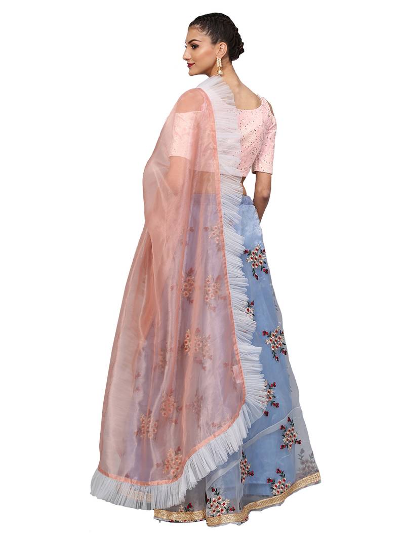 Pink Art Silk Embroidered Semi Stitched Lehenga With Unstitched Blouse & Dupatta