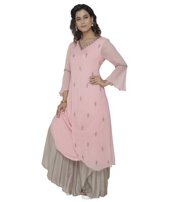 pink embroidered georgette dresses 3