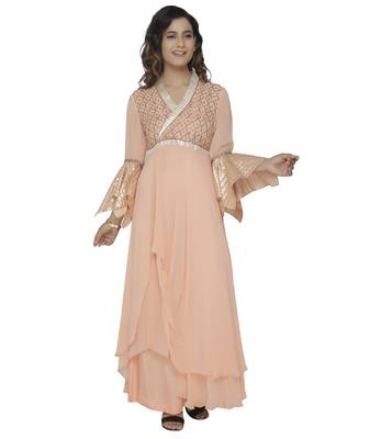 orange embroidered georgette dresses 1