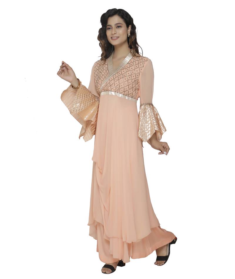 orange embroidered georgette dresses