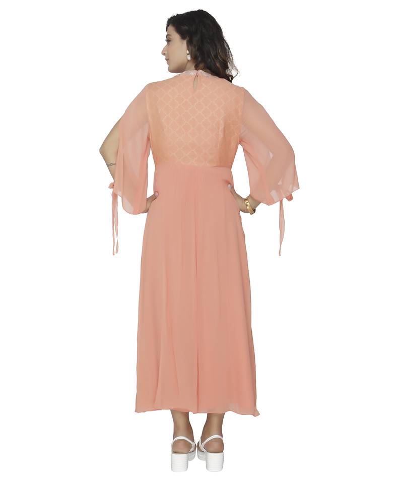 coral embroidred georgette stitched party wear gown