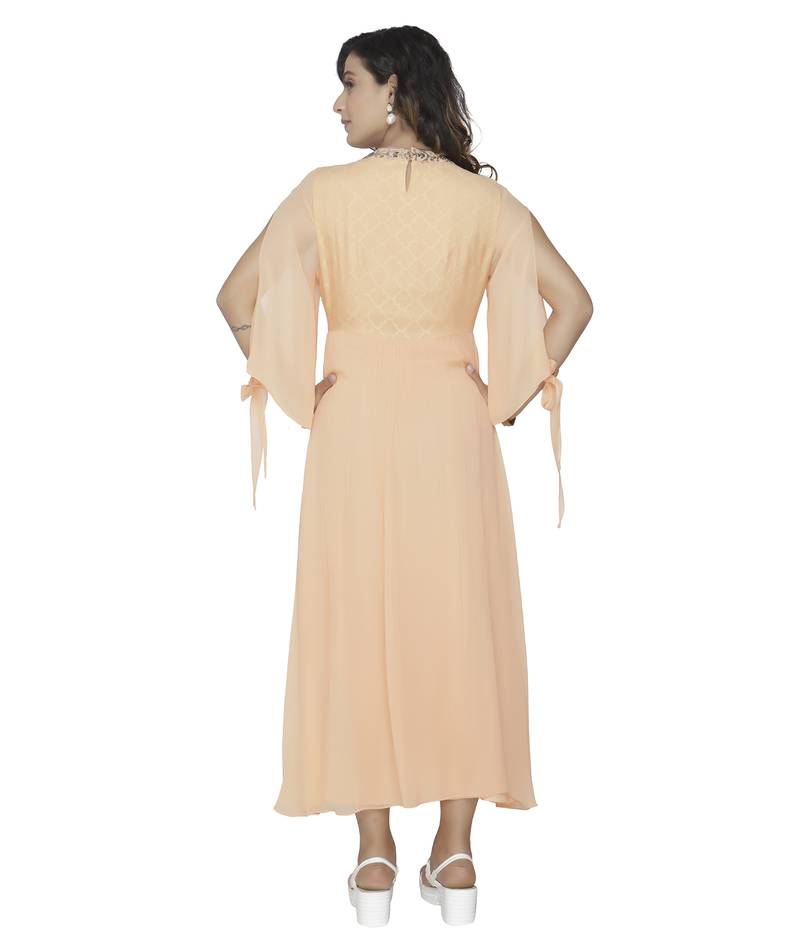 beige embroidred georgette stitched party wear gown