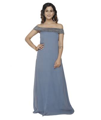 blue embroidred georgette stitched party wear gown 1