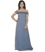 blue embroidred georgette stitched party wear gown