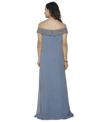 blue embroidred georgette stitched party wear gown 2