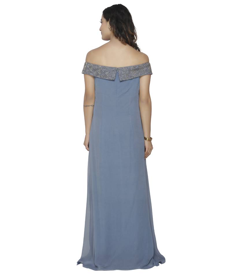 blue embroidred georgette stitched party wear gown