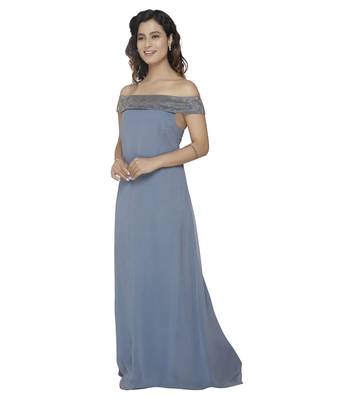 blue embroidred georgette stitched party wear gown 3