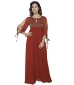 maroon embroidred georgette stitched party wear gown