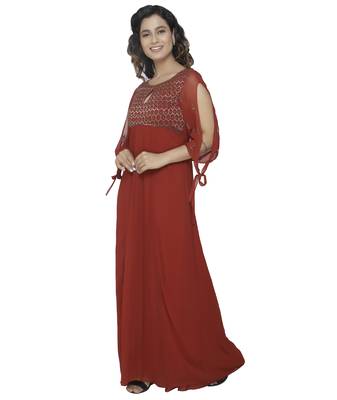 maroon embroidred georgette stitched party wear gown 3