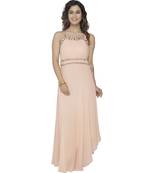 cream embroidred georgette stitched party wear gown