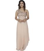 cream embroidred georgette stitched party wear gown