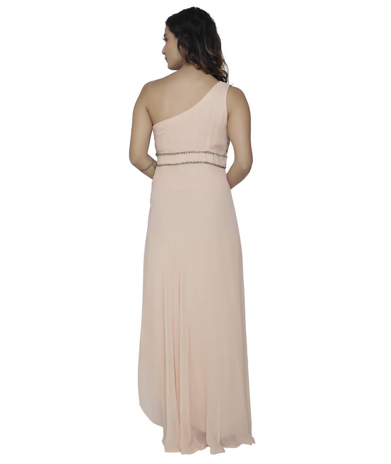 cream embroidred georgette stitched party wear gown