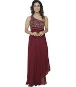 maroon embroidred georgette stitched party wear gown