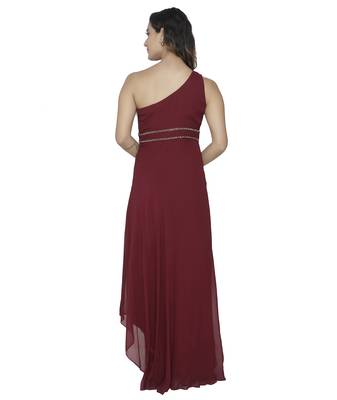 maroon embroidred georgette stitched party wear gown 2