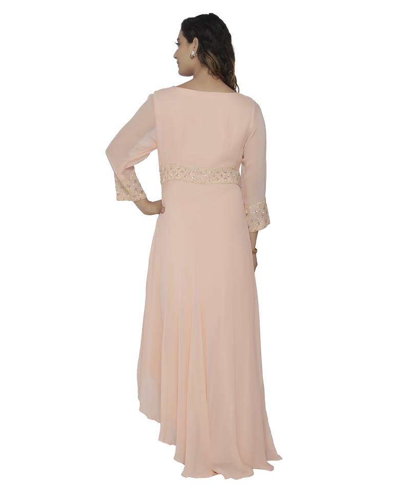 peach embroidred georgette stitched party wear gown