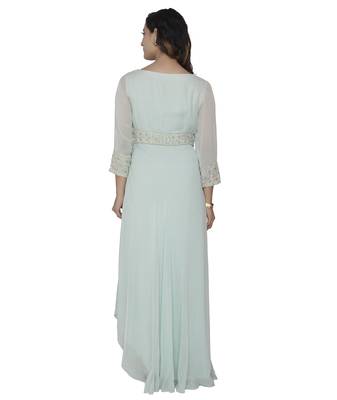 bsea green embroidred georgette stitched party wear gown 2