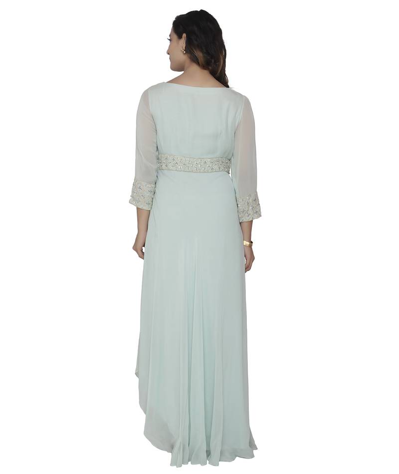 bsea green embroidred georgette stitched party wear gown