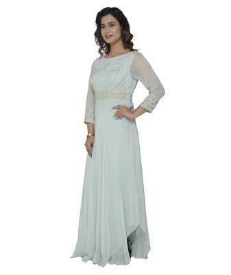bsea green embroidred georgette stitched party wear gown 3