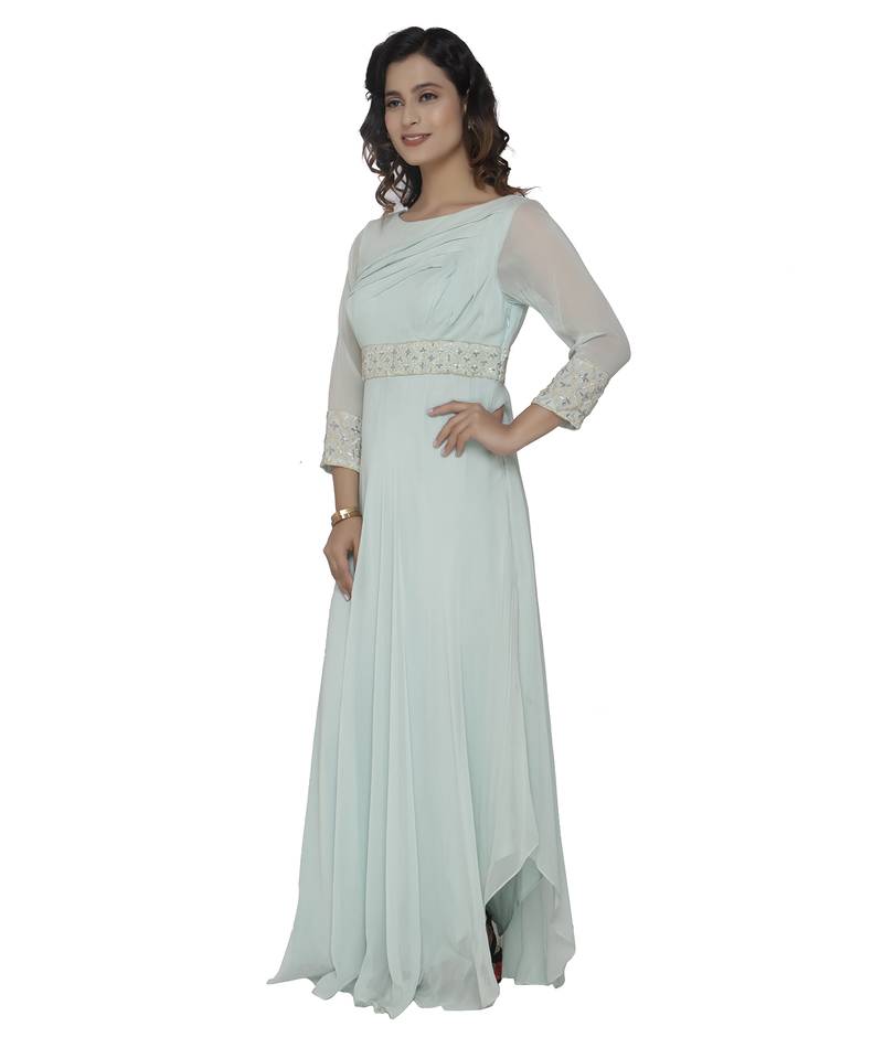 bsea green embroidred georgette stitched party wear gown