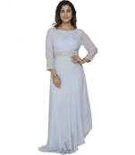 turquoise embroidred georgette stitched party wear gown