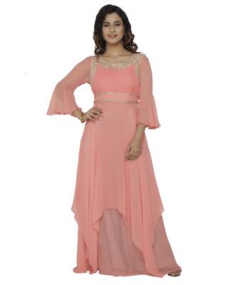 peach embroidred georgette stitched party wear gown 1