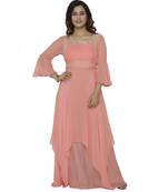 peach embroidred georgette stitched party wear gown