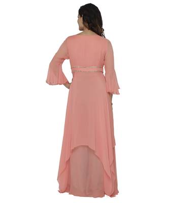 peach embroidred georgette stitched party wear gown 2