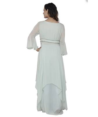 blue embroidred georgette stitched party wear gown 2