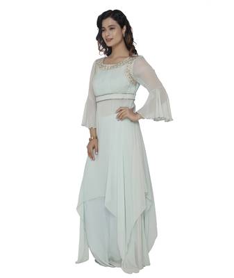 blue embroidred georgette stitched party wear gown 1