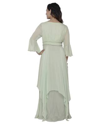 green embroidred georgette stitched party wear gown 2