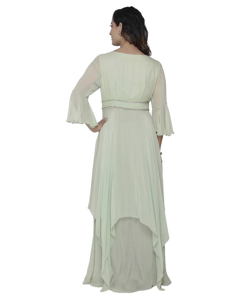 green embroidred georgette stitched party wear gown