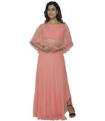 coral embroidred georgette stitched party wear gown