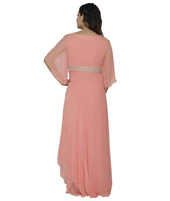 coral embroidred georgette stitched party wear gown 2