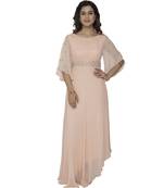 cream embroidred georgette stitched party wear gown