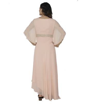cream embroidred georgette stitched party wear gown 2