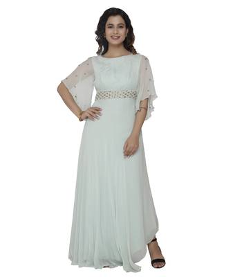 blue embroidred georgette stitched party wear gown 1