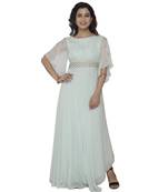 blue embroidred georgette stitched party wear gown