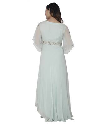 blue embroidred georgette stitched party wear gown 2