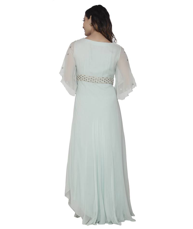 blue embroidred georgette stitched party wear gown