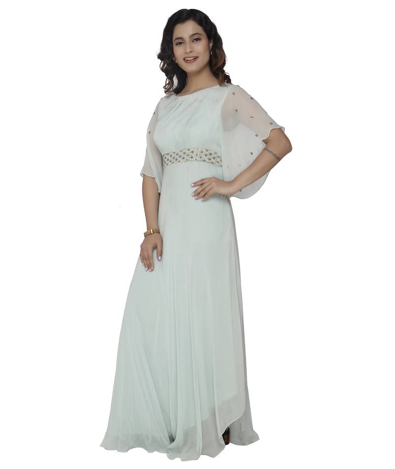 blue embroidred georgette stitched party wear gown