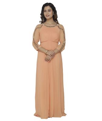 peach embroidred georgette stitched party wear gown 1